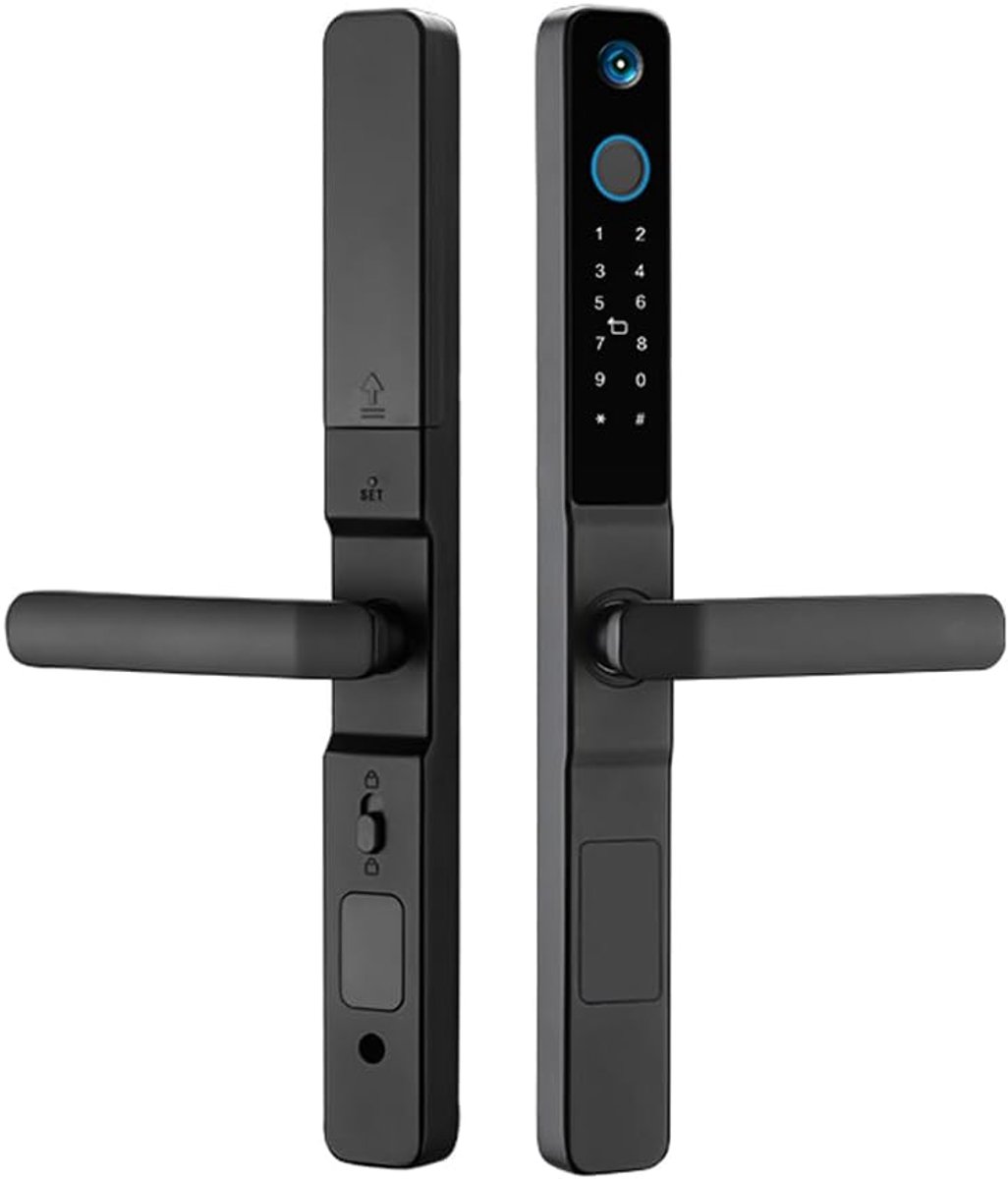 Slim Deurslot - Vingerafdruk Slot - Toegangsbeheer - Waterdicht Aluminiumlegering - Lange Handgreep - Zwart