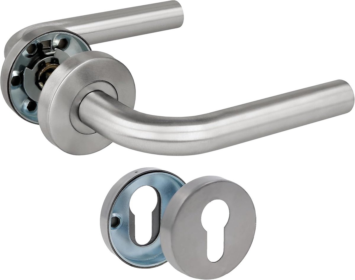 SnelShoppen - Deurhendelset met rozet - Model 4RBX - 135 x Ø19 mm - 8 mm vierkante spil - Elegant en eenvoudig ontwerp - Mat zilver RVS voor binnendeu