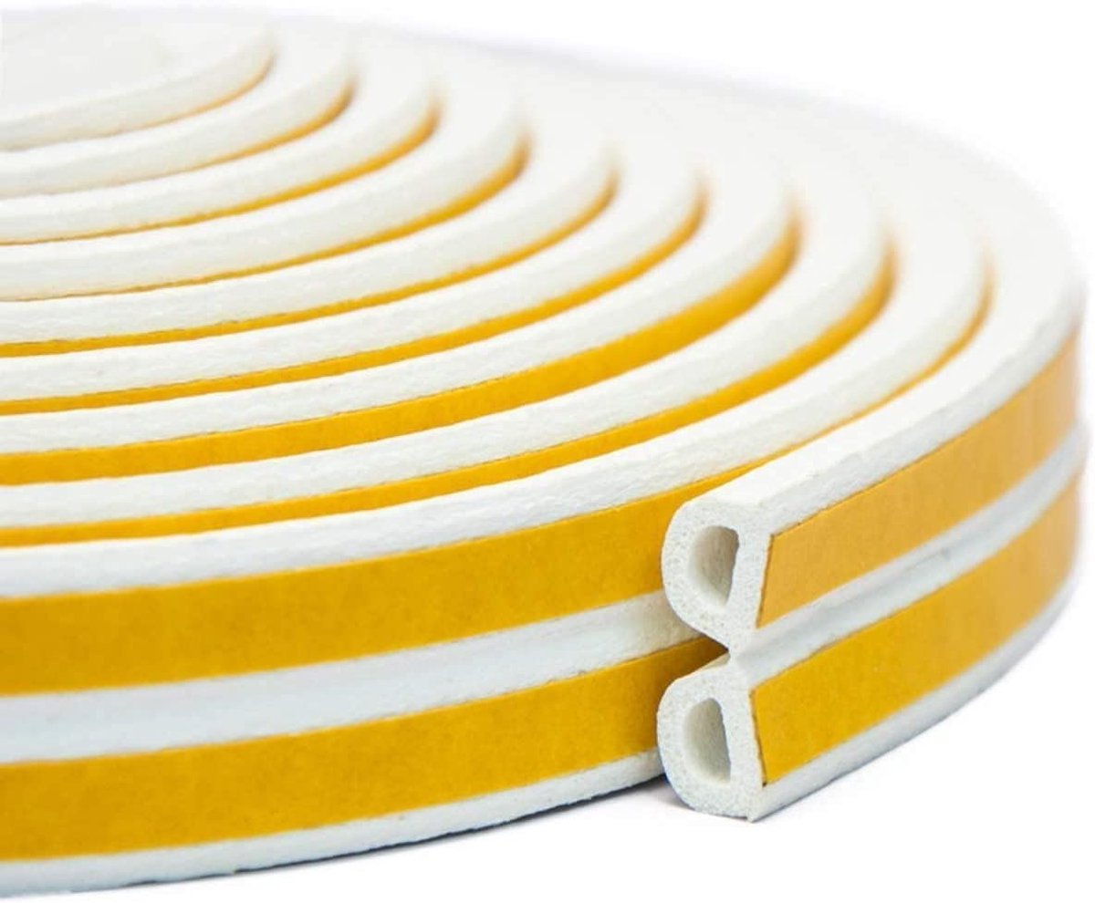 SnelShoppen - 10 m Afdichtband voor Deuren en Ramen, Zelfklevende Schuimrubber Tochtstrip, Geluidsisolerende en Botsbestendige Isolatiestrip, Wit