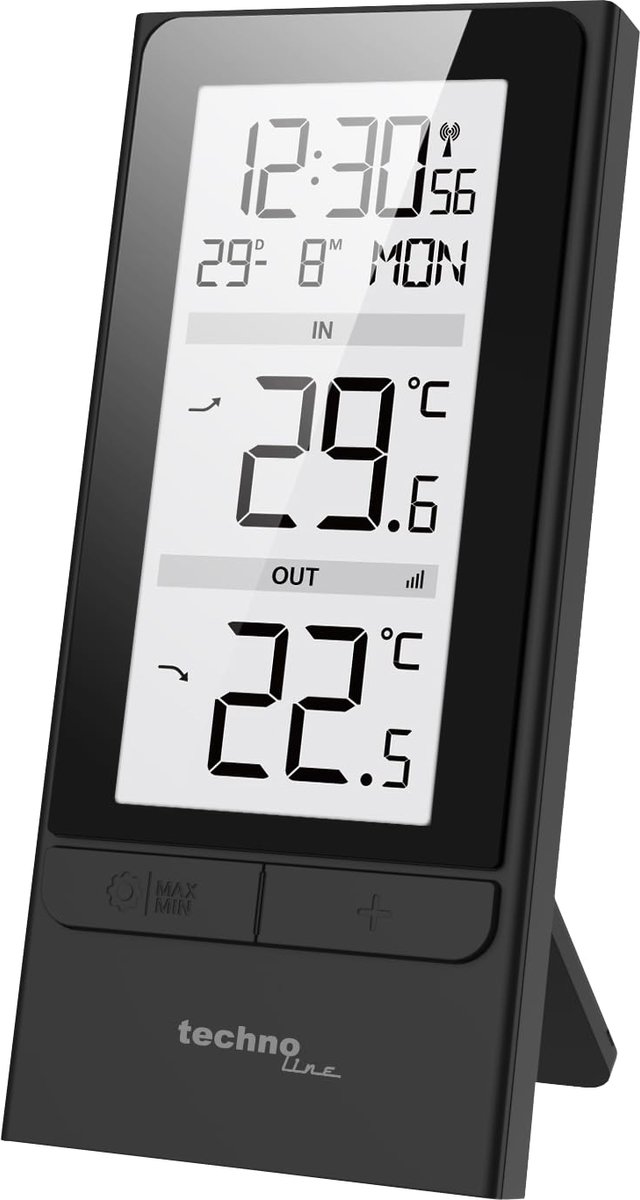 SnelShoppen - Digitale Temperatuur Station met DCF77 Radio Klok, Binnen- en Buitentemperatuurweergave, Datum en Dag van de Week, Draadloze Buiten Sens