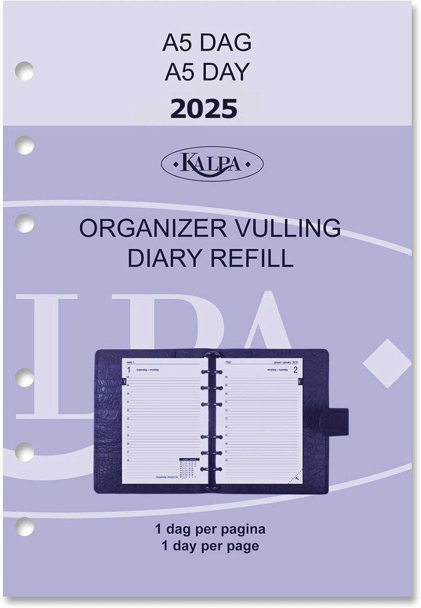 SnelShoppen - Kalpa Kalender Navulling A5 2025 - Persoonlijke Organizer met 6 Ringbanden - Dag per Pagina - 720 Bladzijden - Compatibel met Succes en