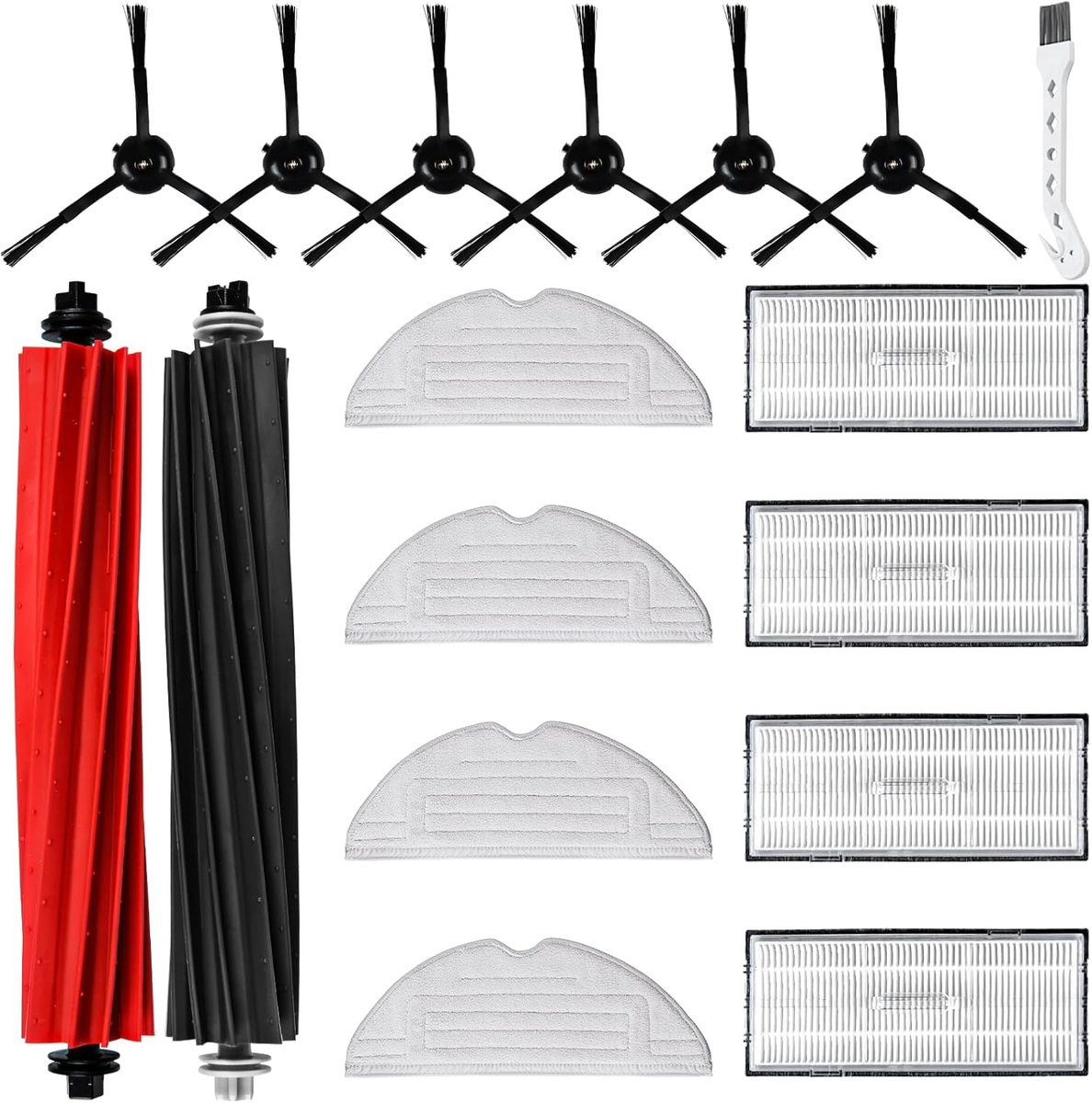 SnelShoppen - 17-delige Robotstofzuiger Accessoires Set voor S8/S8+ - 2 Hoofdborstels, 4 Schoonmaakdoeken, 4 Filters, 6 Zijborstels, 1 Reinigingsborst