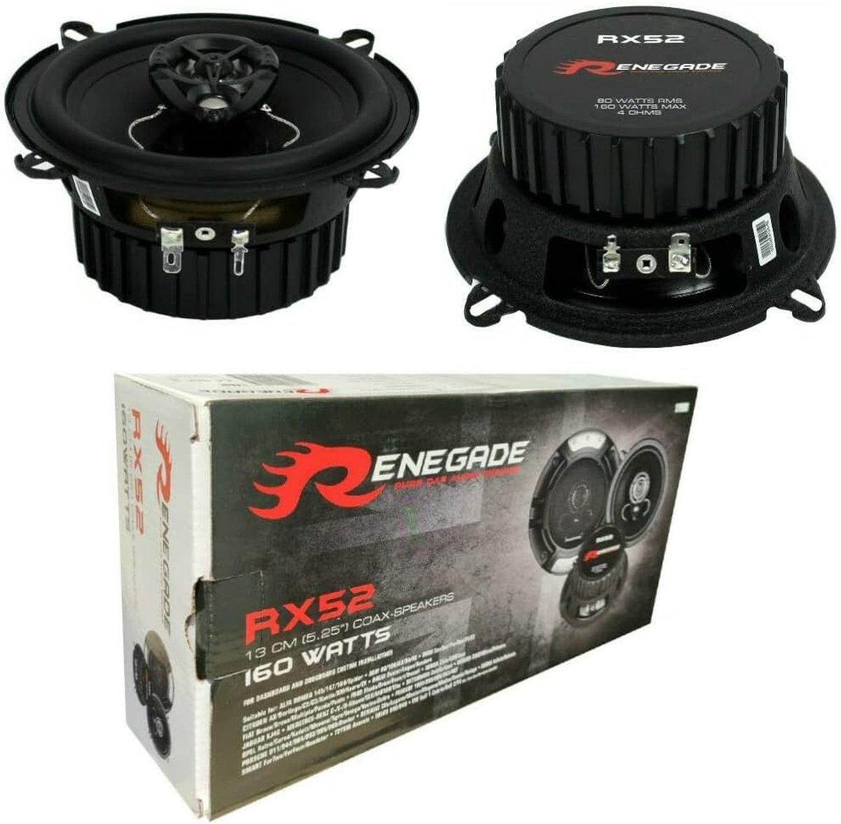 SnelShoppen - 2-Way Coaxial Speakers 5.25" 80W RMS per paar - Zwart - Ideaal voor Auto, Feest, en Thuisgebruik - Hoogwaardige Geluidskwaliteit