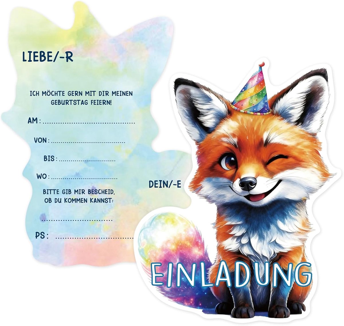SnelShoppen - Dierenuitnodigingskaarten Verjaardag met Vos-Motief, Kinderuitnodigingen voor Verjaardagsfeest, 10 Stuks, Perfect voor Kinderfeestjes en