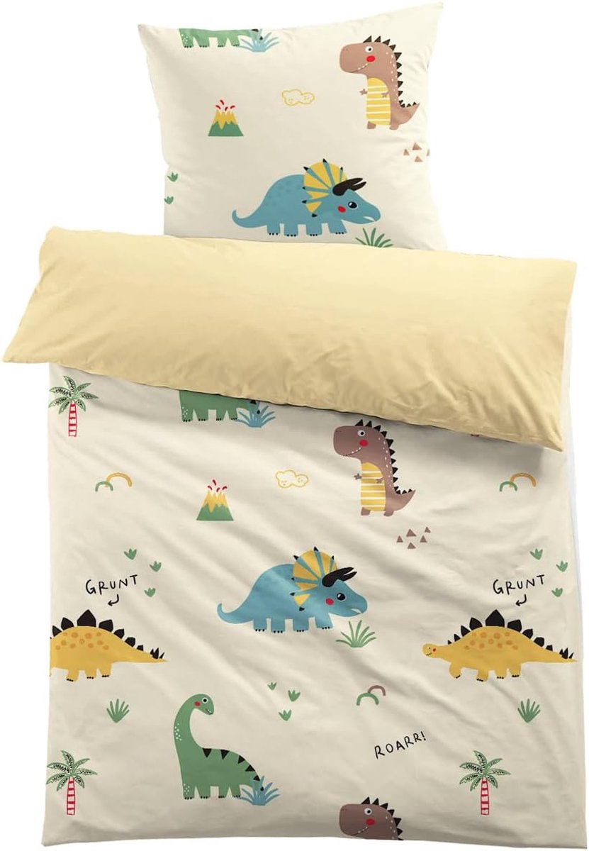 SnelShoppen - Dinosaur Dekbedovertrek 140 x 200 cm voor Jongens - Microfibre met 3D Print en Kussensloop 65 x 65 cm - Perfect Cadeau voor Feest en Ver