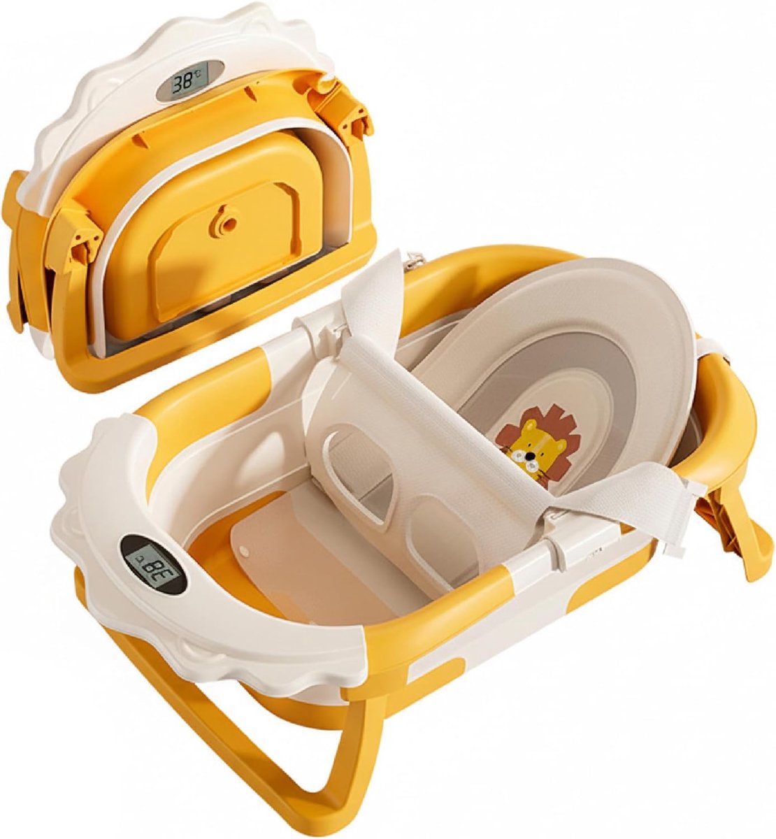 SnelShoppen - Foldable XXL Baby Bad met Badkussen en Ingebouwde Thermometer, Kinderbad voor Baby's, Ideaal als Geboortecadeau voor Meisjes of Jongens,