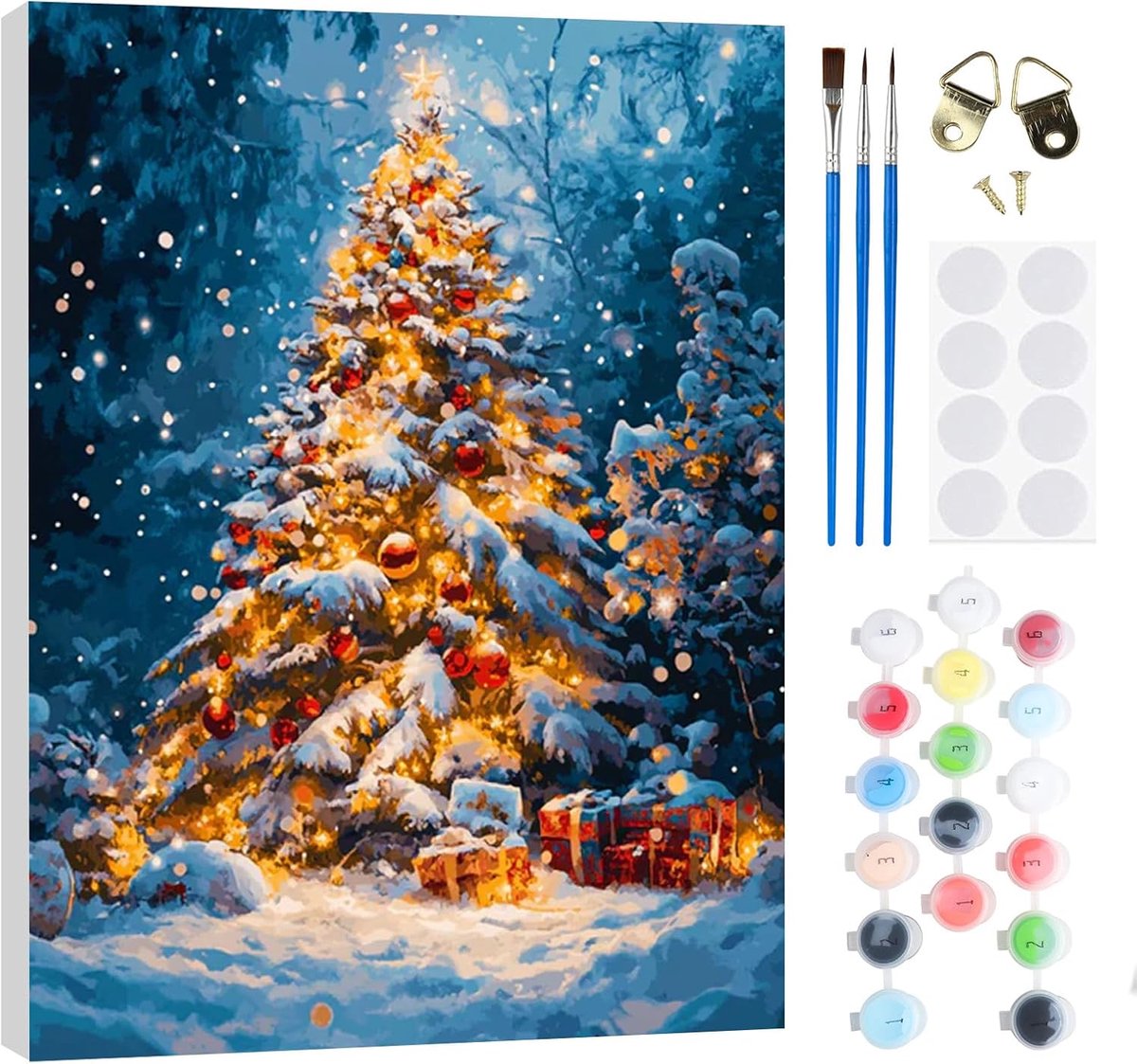 SnelShoppen - Schilderen op Nummer Kerstboom 30x40cm, Volledige Set voor Volwassenen en Kinderen, Canvas en Olieverf, Creatieve Activiteit voor Thuis,