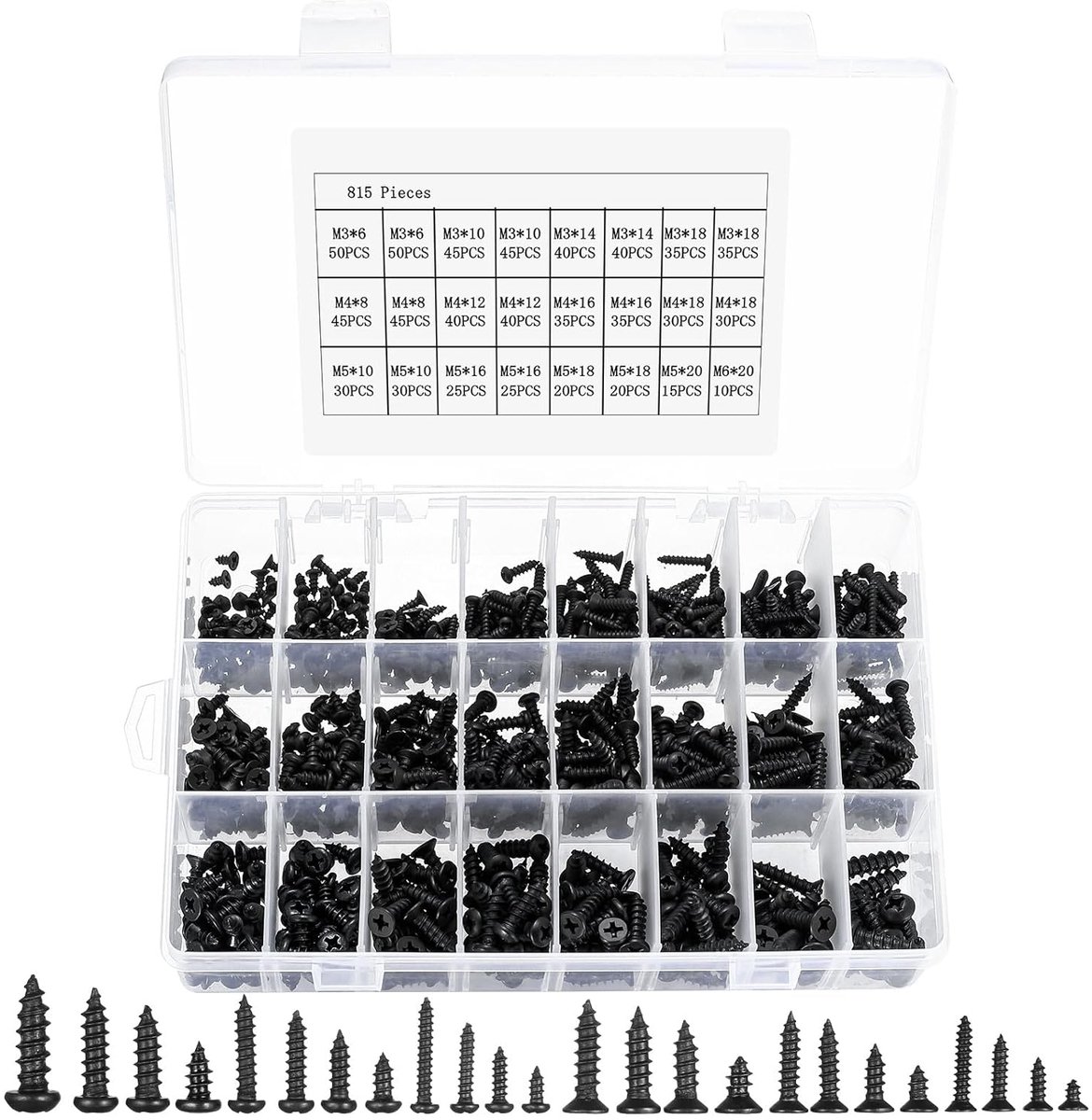 SnelShoppen - 815pcs M3 M4 M5 M6 Schroeven Assortiment Zelftappende Schroeven Set - 405 Lenskop Houtschroeven & 410 Platkop Domekop Schroeven voor Hou