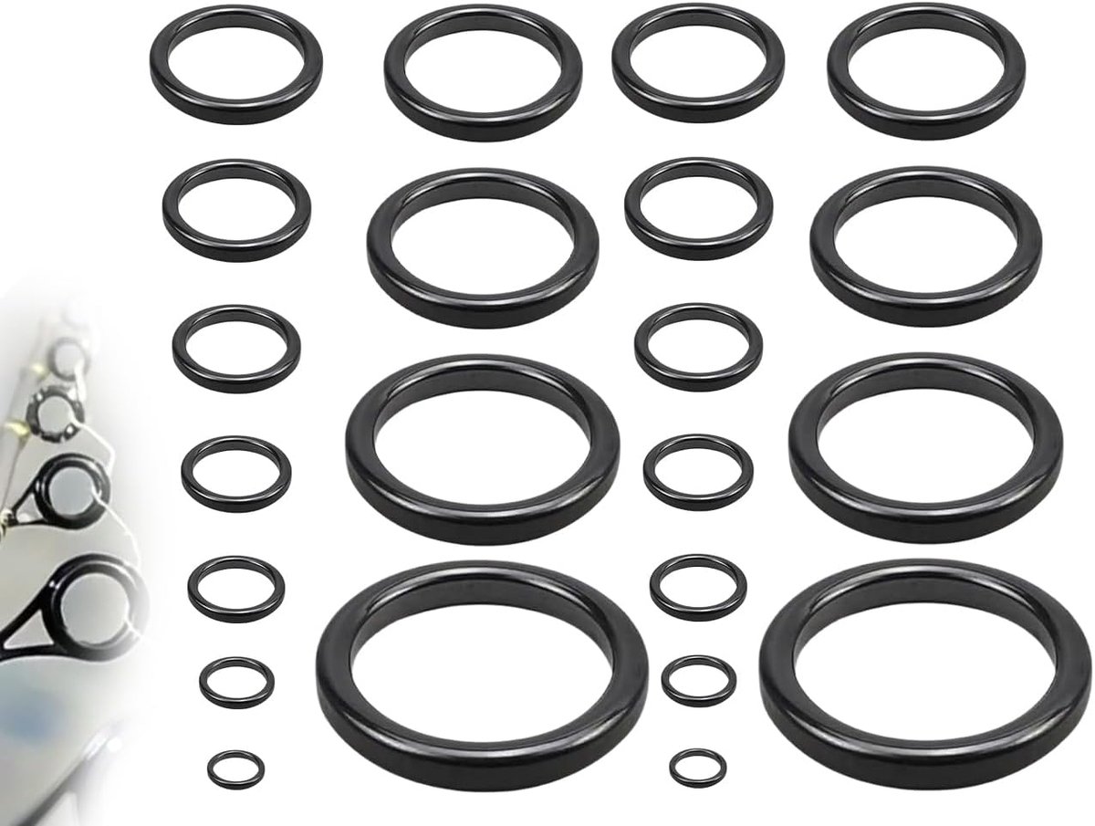 SnelShoppen - 22pcs Fishing Rod Guides Set, Keramische Ring, Visspullen, Reparatie Accessoires, Verschillende Maten, Zwart, Voor Visserij, Hengelsport