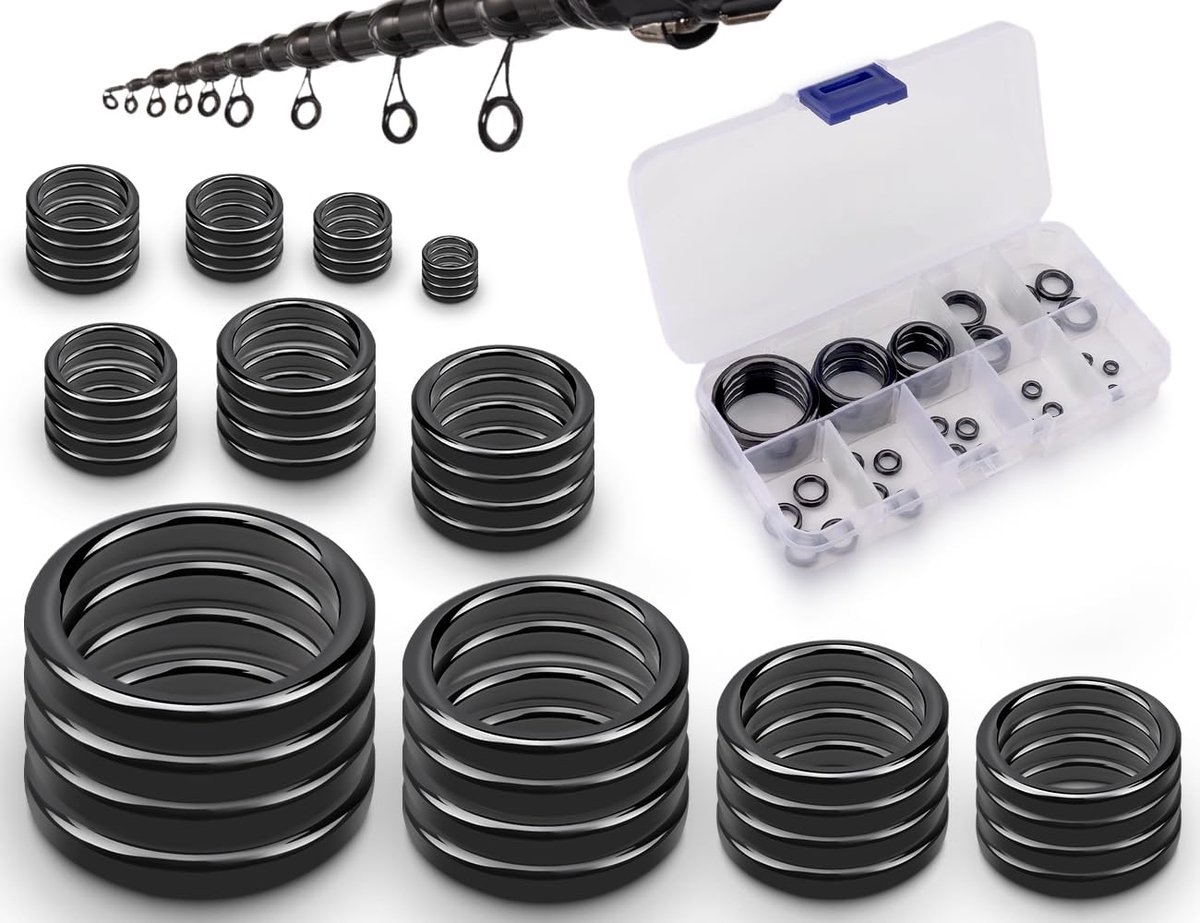 SnelShoppen - 44-delig Visspullen Set met Keramische Gidsringen - Verschillende Maten 3.75mm-29.8mm - Perfect voor Hengelsport en Vissen