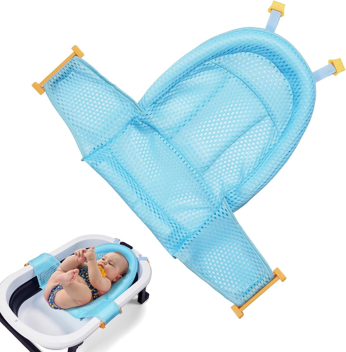 SnelShoppen - Aolso Baby Bad Net - Newborn Stoel Support - Badnet voor Badkuip - Antislip Badkuip - Verstelbaar Kussen 0-3 Jaar - Blauw