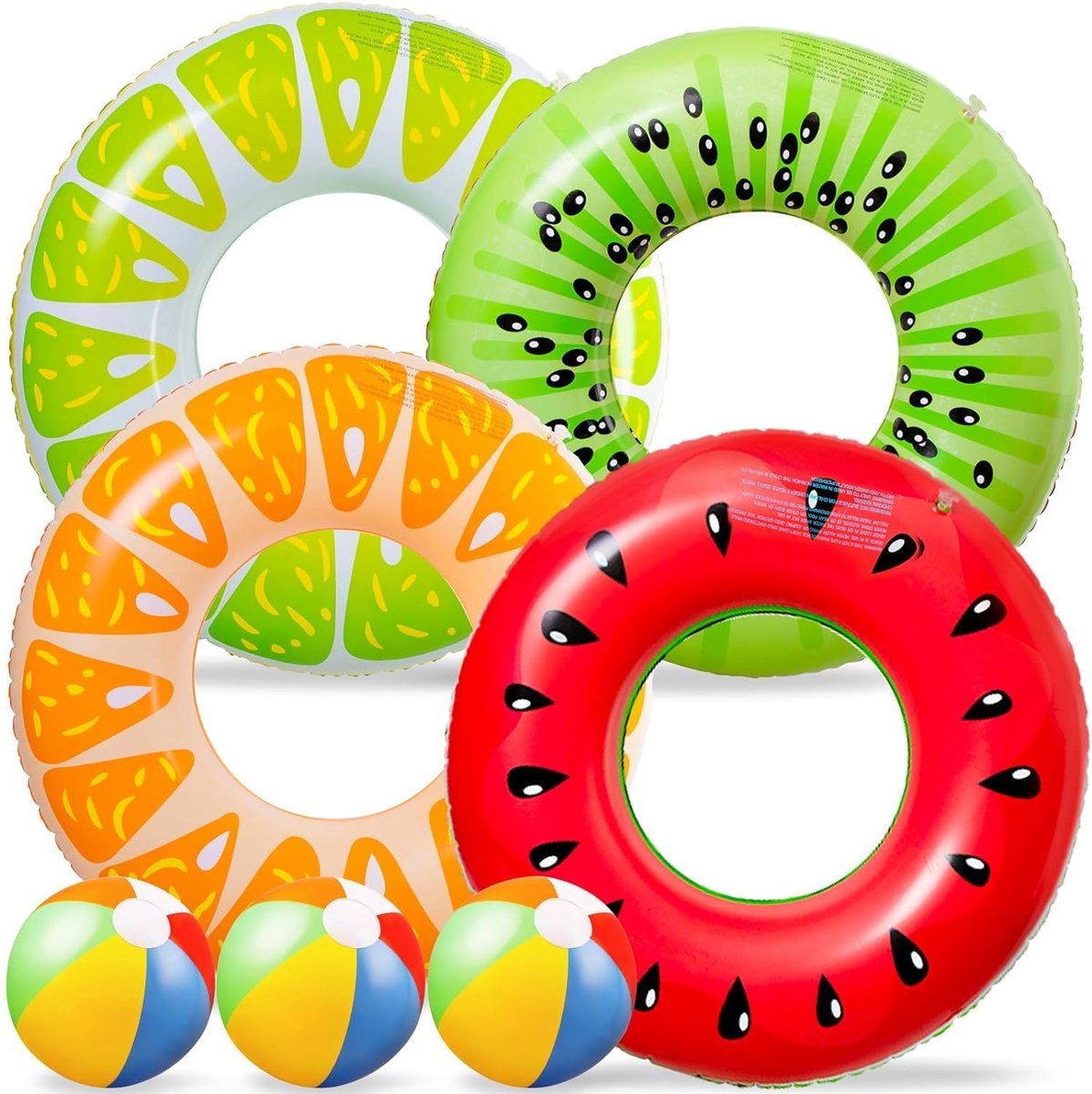 SnelShoppen - 7-delige Fruit Pool Floats - Hoge Kwaliteit PVC - Watermeloen, Ananas, Kiwi & Aardbei - Zacht, Duurzaam en Lekvrij - Perfect voor Zwemba