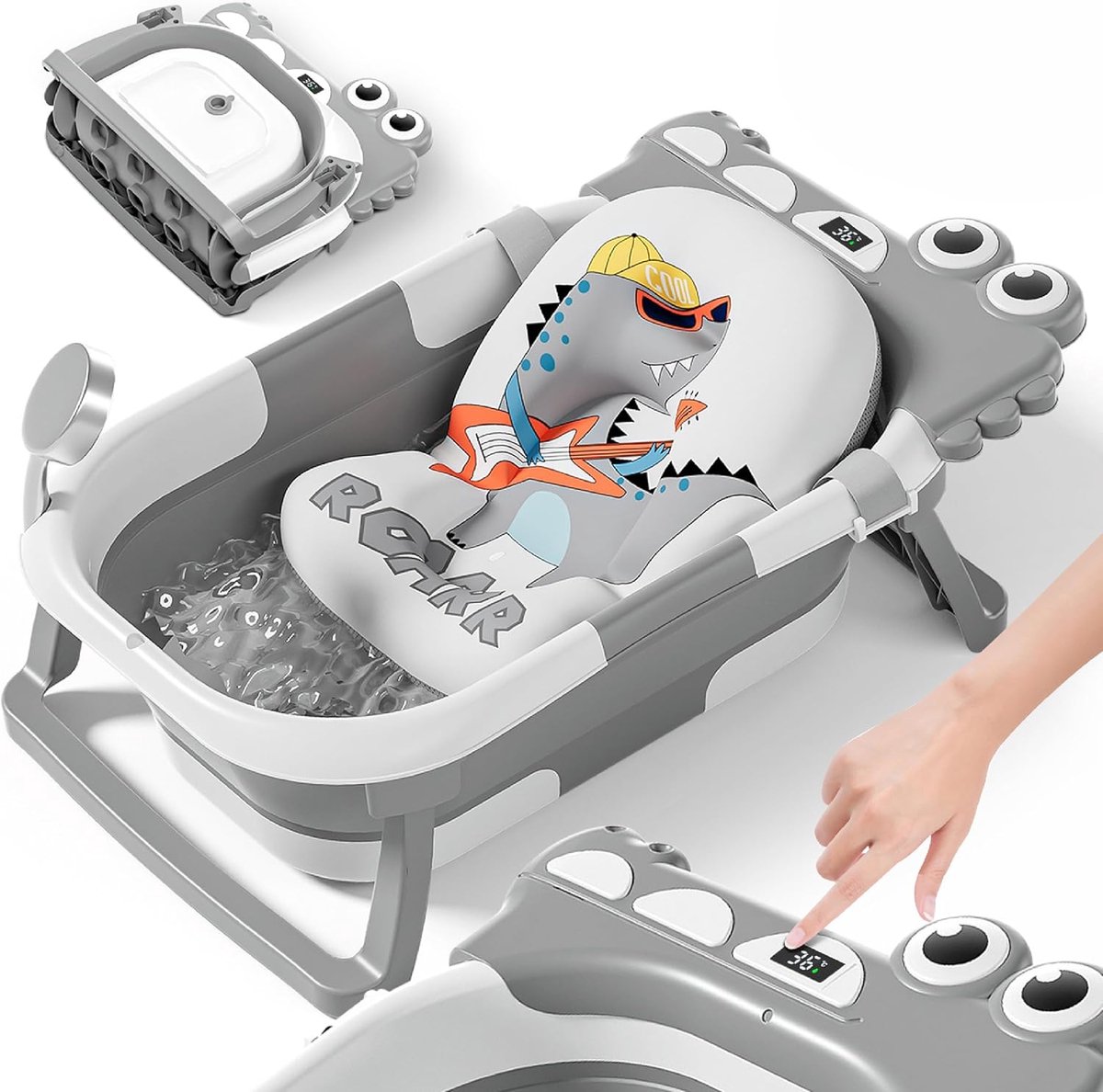 SnelShoppen - Opvouwbare babybadkuip XXL met antislip badkussen, babybadzitje en badthermometer, geschikt voor jongens en meisjes van geboorte tot 3 j