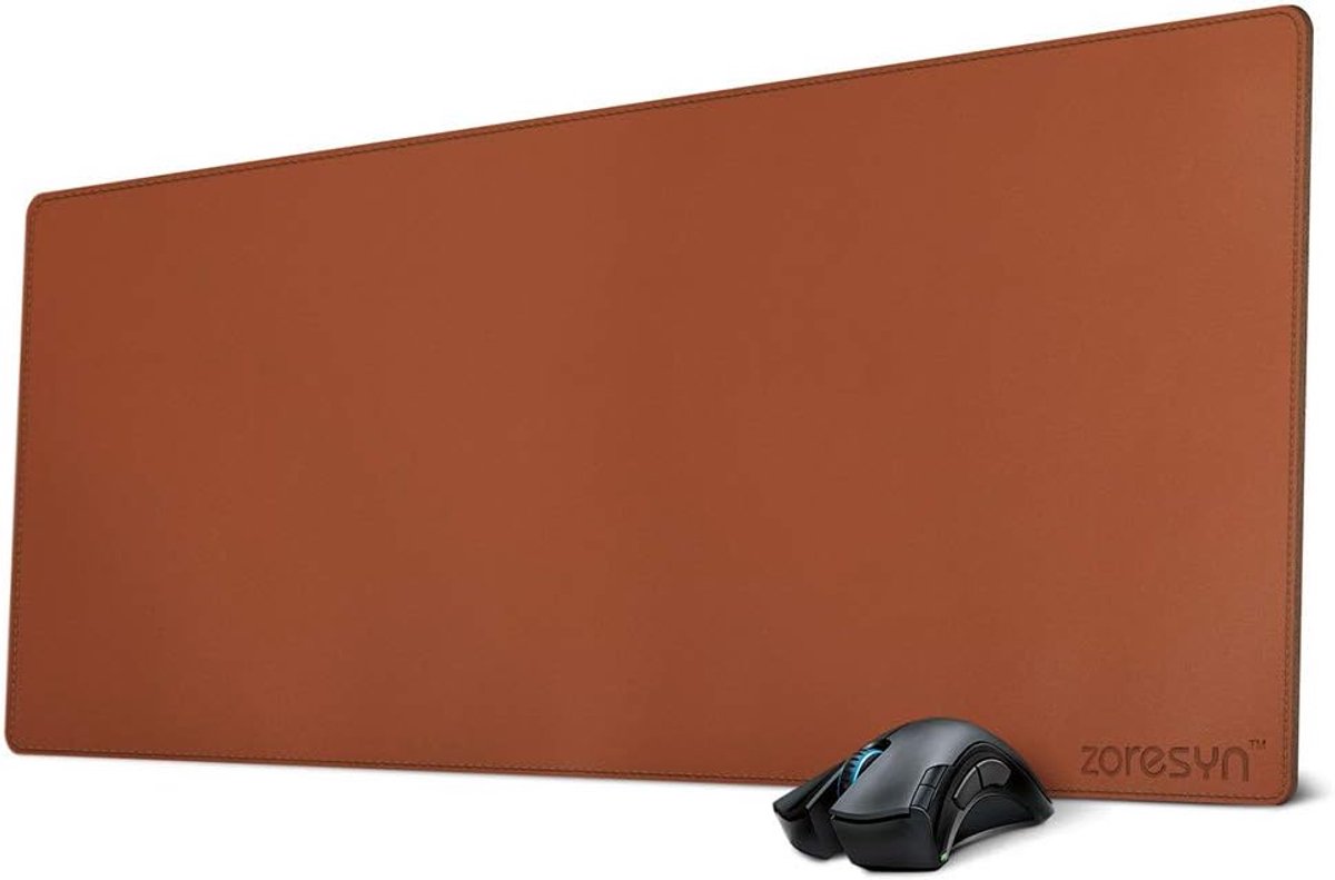 Thijox - XL Gaming Muismat 90x40 cm - PU-leder Bureaumat met Antislip Onderkant - Waterdicht en Duurzaam - Lichtbruin Bureau Onderlegger voor Kantoor