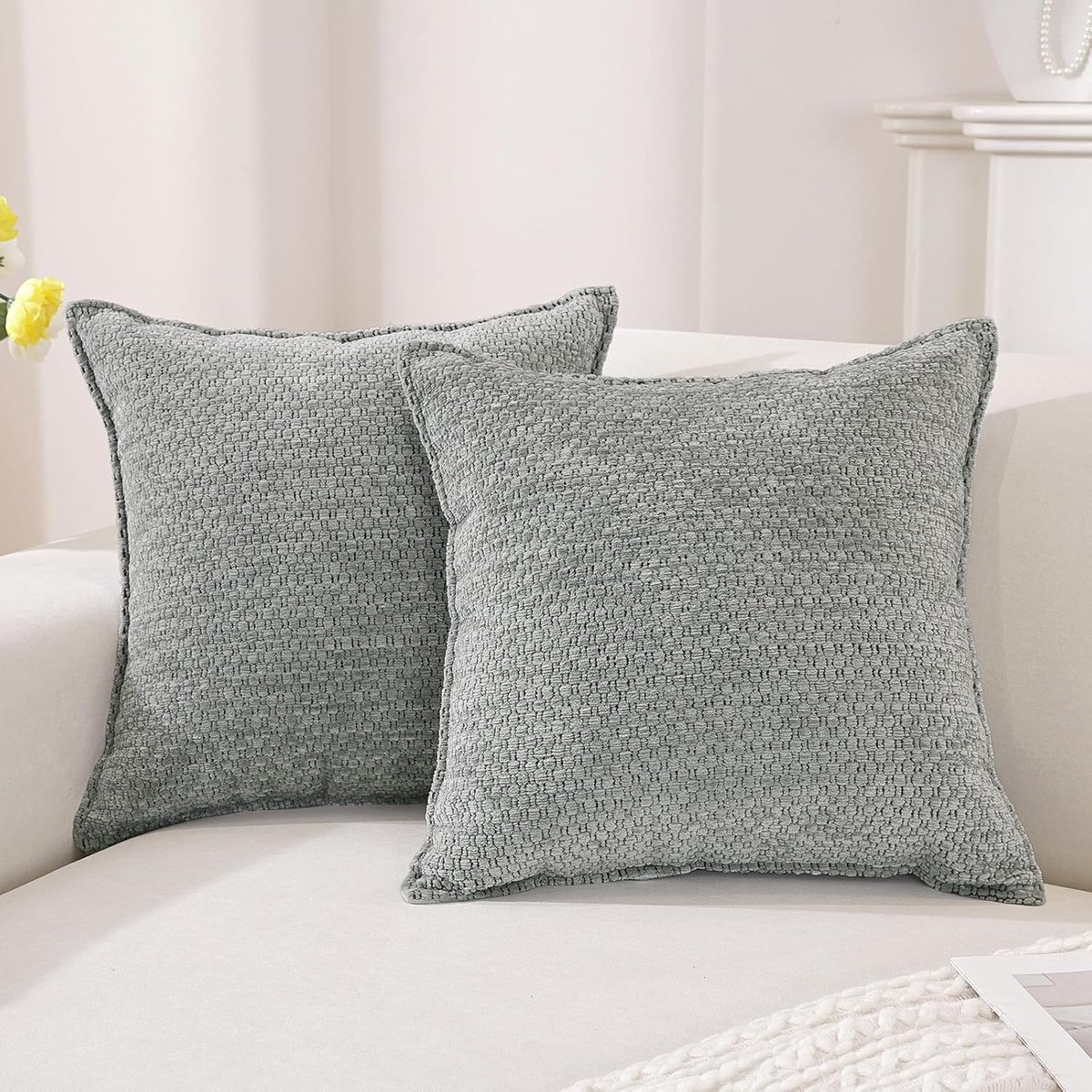 SnelShoppen - Chenille Kussenhoezen 45x45cm 2er Set, Zacht Decoratief Kussen, Moderne Kussenhoezen met Onzichtbare Rits, Duurzame Kussens voor Woonkam