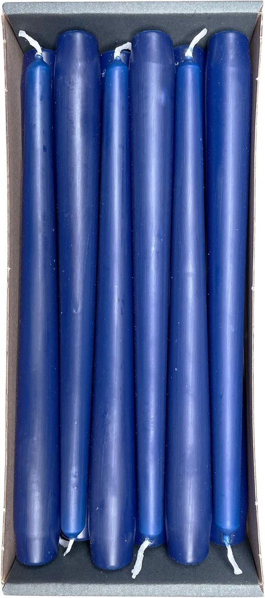 SnelShoppen - 12 Stuks Puntkaarsen 2.2 cm x 25 cm Hoog Donkerblauw - RAL Gecertificeerd, Druipvrij & Rookarm, ca. 8 Uur Brandtijd - Tafeldecoratie & K