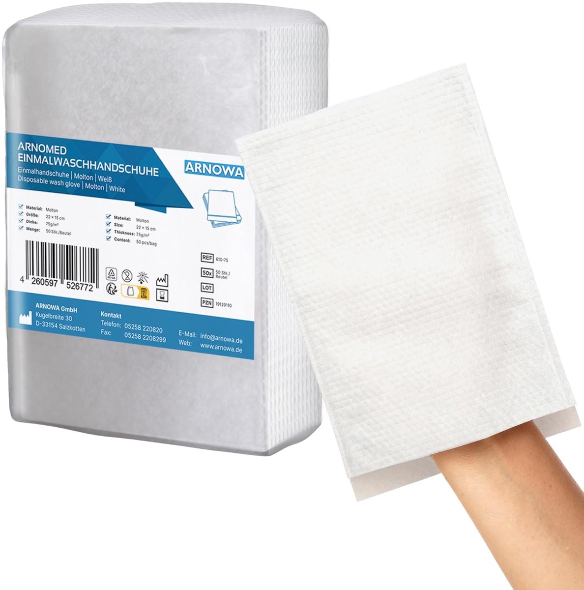 SnelShoppen - 50 Stuks Disposable Molton Wasdoeken, Zachte Wegwerp Washandjes voor Kinderen, Baby's en Volwassenen, 75 g/m², Wit, Ideaal voor Lichaams