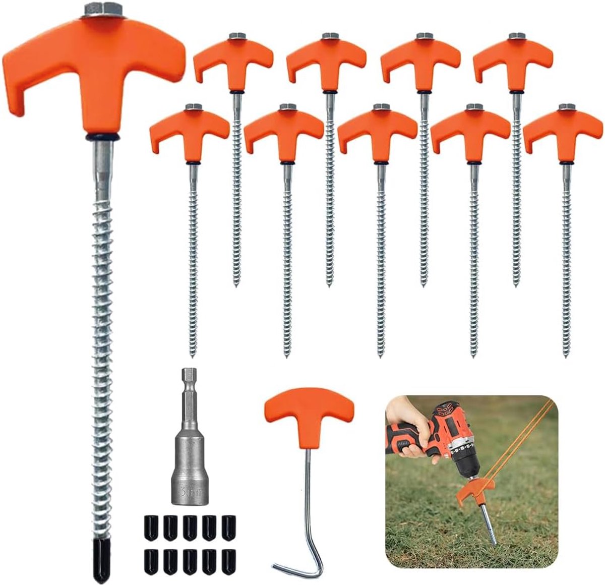 SnelShoppen - Pack van 10 Draaibare Tentpinnen 20 cm, Stevige Tentaccessoires voor Kamperen, Buitenactiviteiten, Geschikt voor Harde Bodem en Bossen