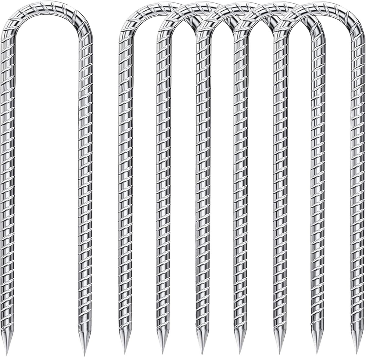 SnelShoppen - Ground Anchors 30 cm - U-Haak Grondankers voor Trampoline, Tuin, Camping, Galvanized Steel, 6 Stuks, Zilver