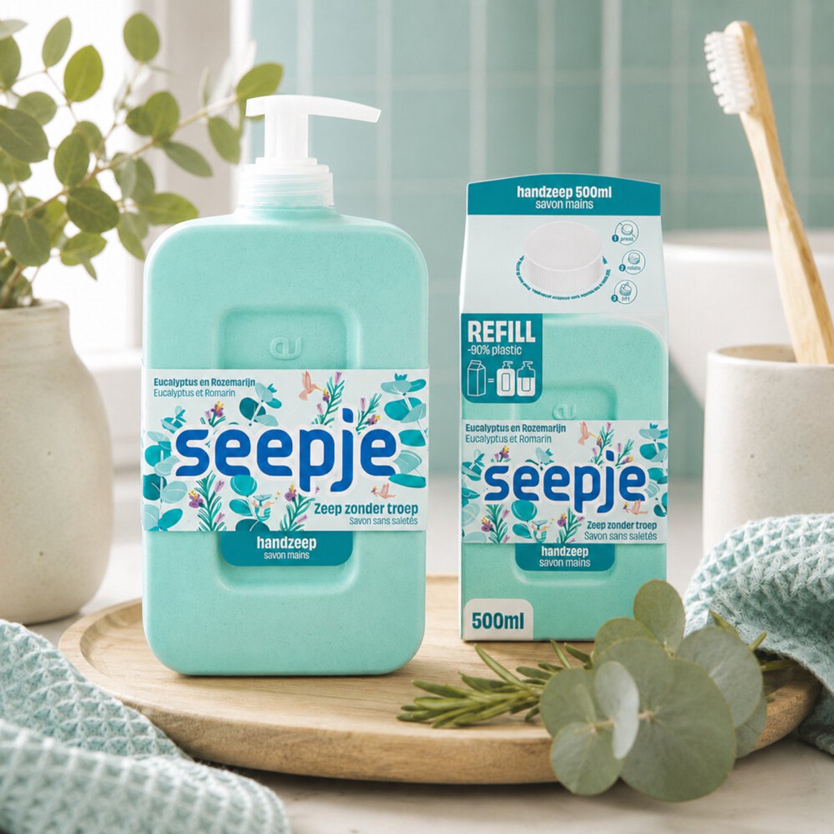 Seepje Handzeep Refill Pak Eucalyptus met Rozemarijn - 500 ml