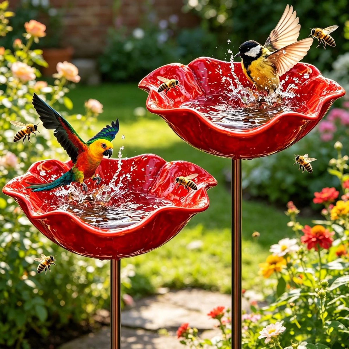 SnelShoppen - Bird Bath voor Staande Vogels, 2 Stuks Vogelvoederstation, Metalen Kom voor Vogels, Tuindecoratie, Vogelbad, Buiten, Tuin, Yard