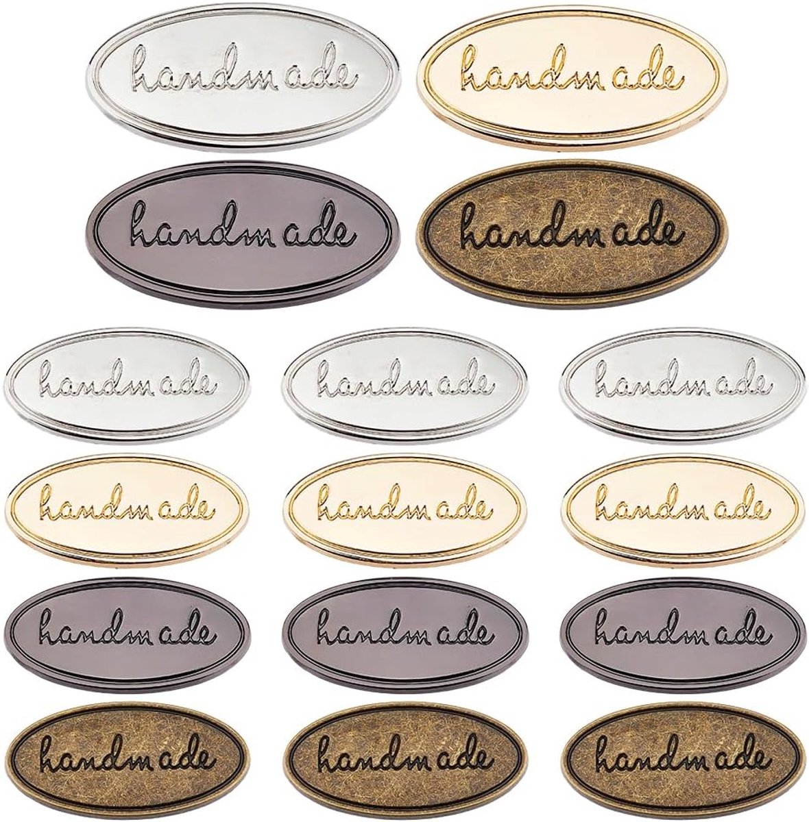 SnelShoppen - 16 Sets Handgemaakte Metalen Labels 2x4cm - Ovalen IJzeren Tags in 4 Kleuren voor DIY Projecten, Persoonlijke Cadeaus en Tassen