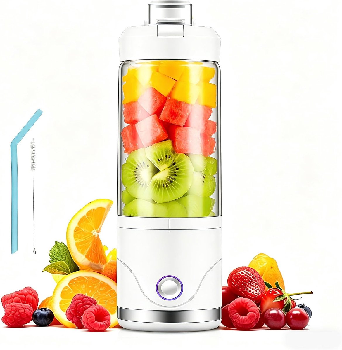 SnelShoppen - Draagbare Mixer en Smoothiemaker To Go 650 ml met Drinkdeksel, Draadloos en Oplaadbaar, IJs- en Vruchtenvermaler voor Reizen, Kantoor en