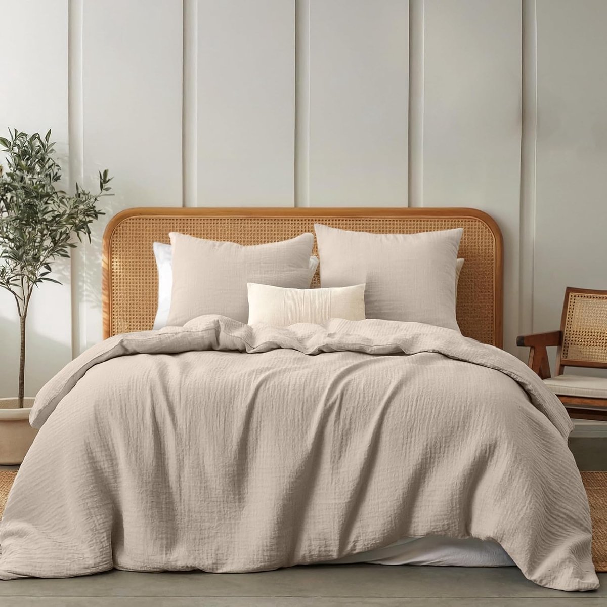 SnelShoppen - Duvet Cover Set 155x220 cm - Taupe - 100% Katoen Mesh - Inclusief 2 Kussenslopen 80x80 cm - Ademend en Zacht - Oeko-Tex Gecertificeerd B