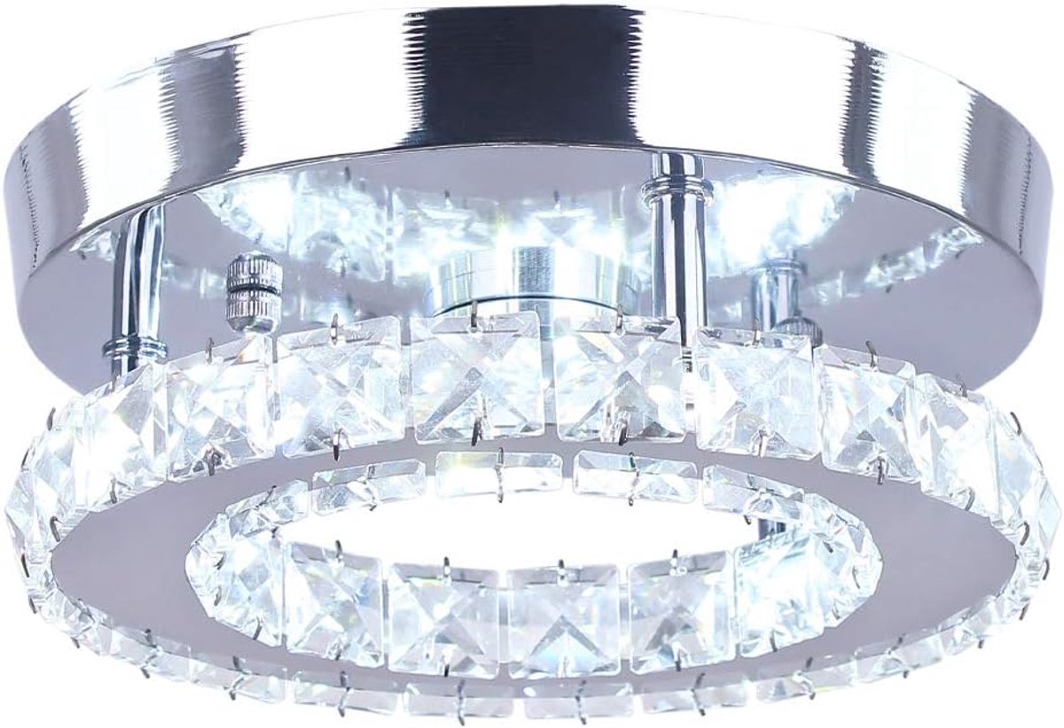 SnelShoppen - Mini Crystal Chandelier - Grote Crystal Plafondlamp - Ronde LED Hanglamp voor Gang en Trap - Koel Wit - K9 Crystal en RVS - 20cm - 15W