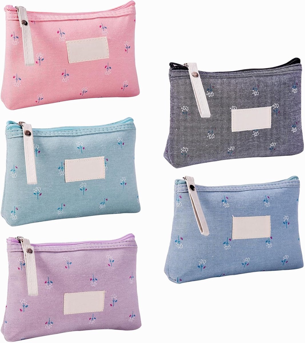 SnelShoppen - 5 Kleuren Make-up Tas Set - Multifunctionele Draagbare Ritstas voor Cosmetica, Muntjes, Toilettas - Hoogwaardige Canvas, 18x12x3 cm - Pe