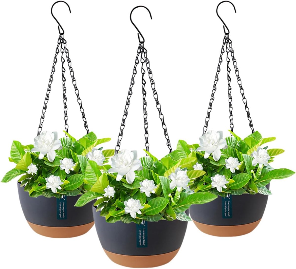 SnelShoppen - 3 Stuks Hangende Bloempotten met Metalen Ketting, Verwijderbare Plastic Bloempotten voor Binnen en Buiten, Tuin Decoratie, Wanddecoratie