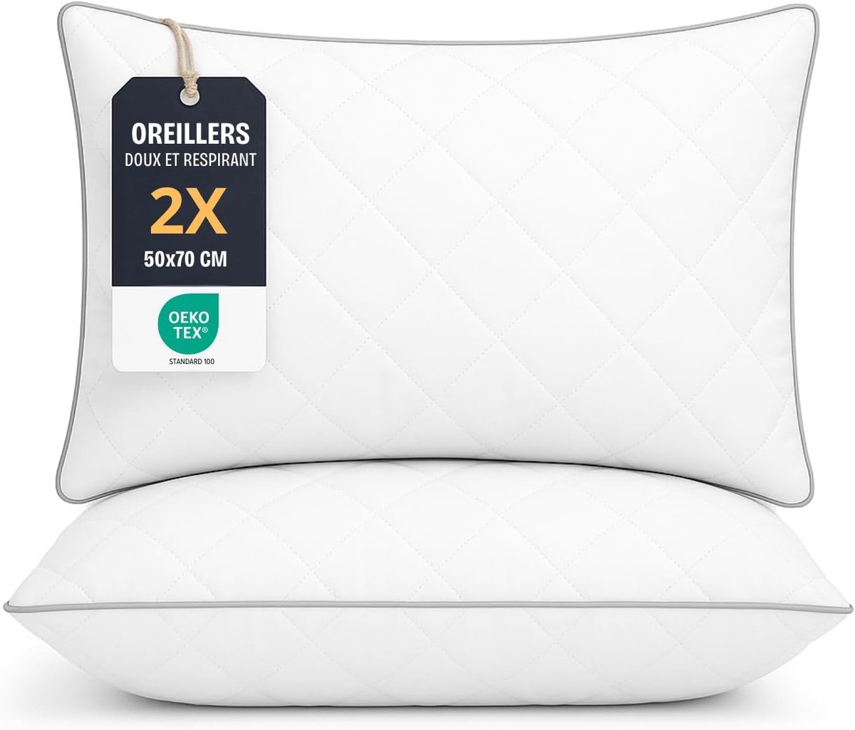 SnelShoppen - Set van 2 Ergonomische Droomkussens 50x70 cm | Hypoallergeen, Ademend, Oeko-Tex Gecertificeerd, Voor Alle Slaapposities, Hotelkwaliteit