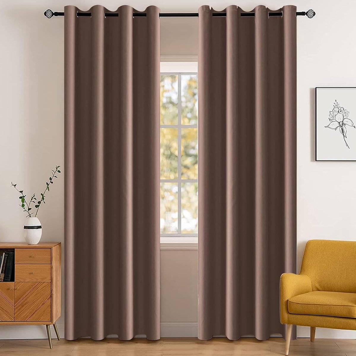 SnelShoppen - Waterdichte Gordijnen Set van 2 117x137 cm, Warmte-isolerende Geluidsdempende Zwarte Opaque Gordijnen met Ringen voor Woonkamer en Slaap