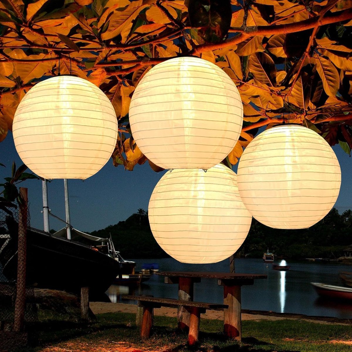 SnelShoppen - Buitenverlichting op Zonne-energie 4-pack - 20 cm Hangende Zonne-Lantaarns - Waterdichte IP65 Lampen - Warmwit Tuin Ornamenten voor Pad