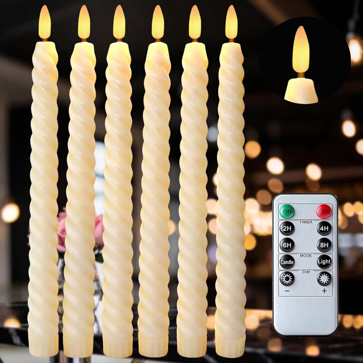 SnelShoppen - 6 stuks LED staafkaarsen met timerfunctie, flikkerende LED echte waskaarsen met afstandsbediening in ivoor voor Halloween, kerstdecorati