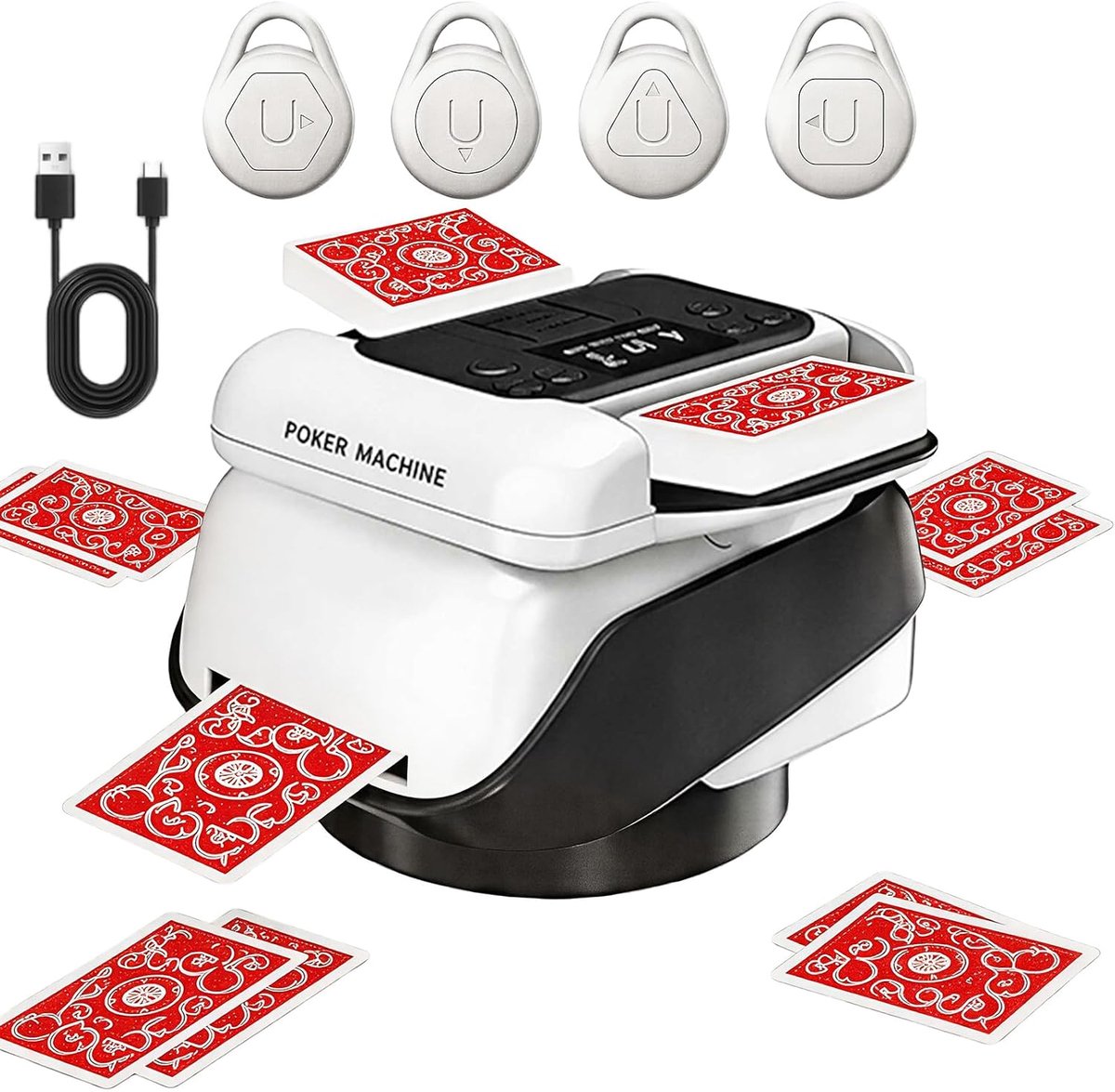 SnelShoppen - Automatische Kaartenmixer Elektrische Kaartenschudmachine voor Poker, Rommé, Canasta, Zwart/Wit, Werkt op Batterijen, Ideaal voor Feest