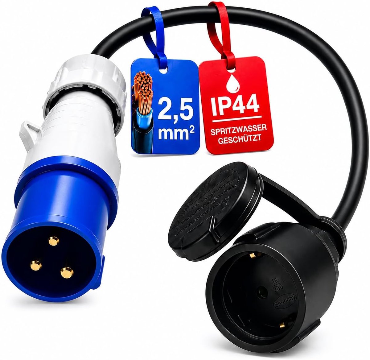 SnelShoppen - CEE Kabeladapter Geaarde Koppeling IP44 Spatwaterdicht H07RN-F 3G 1,5/16 A voor Camping Caravans Campers Tuin en Professioneel Gebruik