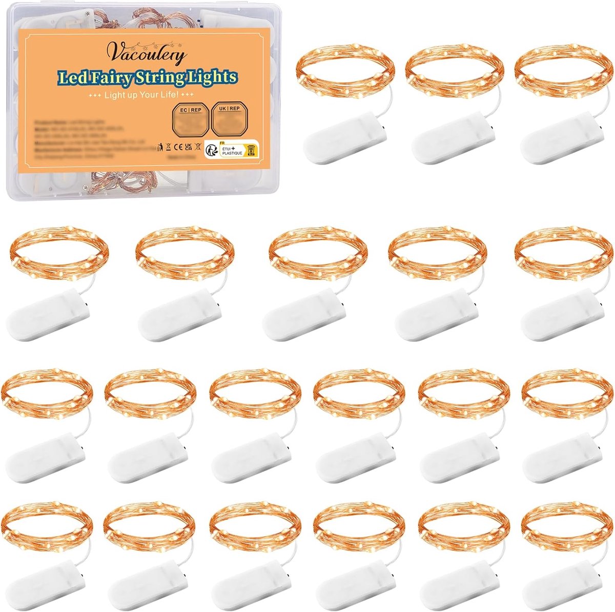 SnelShoppen - Lichtslinger 1m met 10 Warm Witte LED's - Batterij Aangedreven Koperdraadverlichting voor Feest, Bruiloft, Kerst en Binnenhuisdecoratie