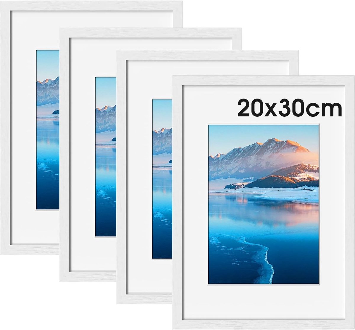 SnelShoppen - Fotolijst 20 x 30 cm, 4 stuks, Witte Houten Fotolijst met Passe-Partout, Certificaatframe voor Wandhouder en Tafeldecoratie, Perfect voo