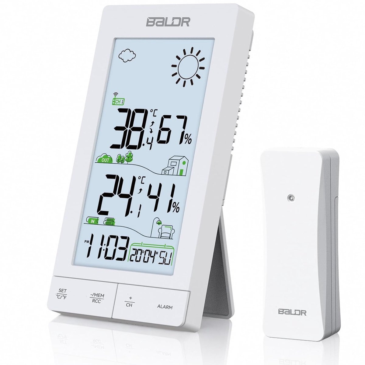 SnelShoppen - Draadloos Weerstation met Buitensensor, Digitale DCF-Radioklok, Thermometer voor Binnen en Buiten, Weersvoorspelling, Wekker met Uitklap
