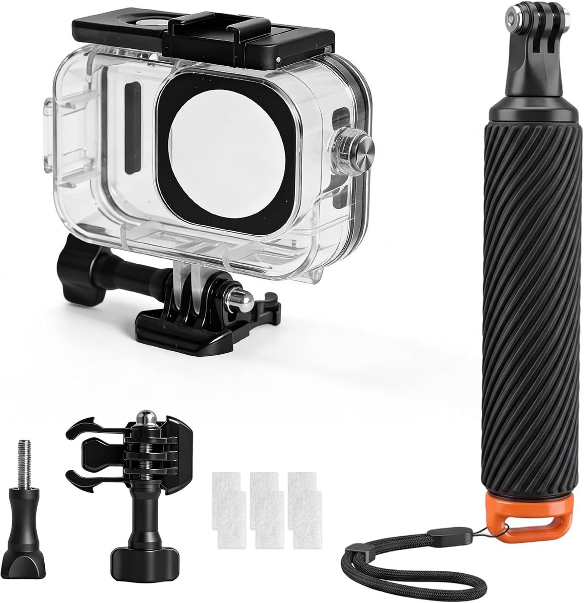 SnelShoppen - Waterdichte Behuizing voor Actiecamera's - 60m Onderwater, Drijvende Handgreep, Anti-condens, Roestvrij Staal, Gehard Glas - Ideaal voor