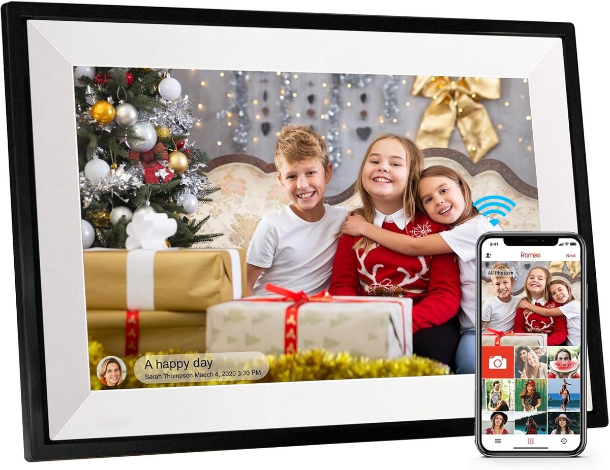 SnelShoppen - 10.1 inch Digitale Fotolijst WLAN, 1280x800 HD IPS Touchscreen, 32GB Opslag, Automatische Rotatie, Zwart & Wit, Frameo App, Perfect voor
