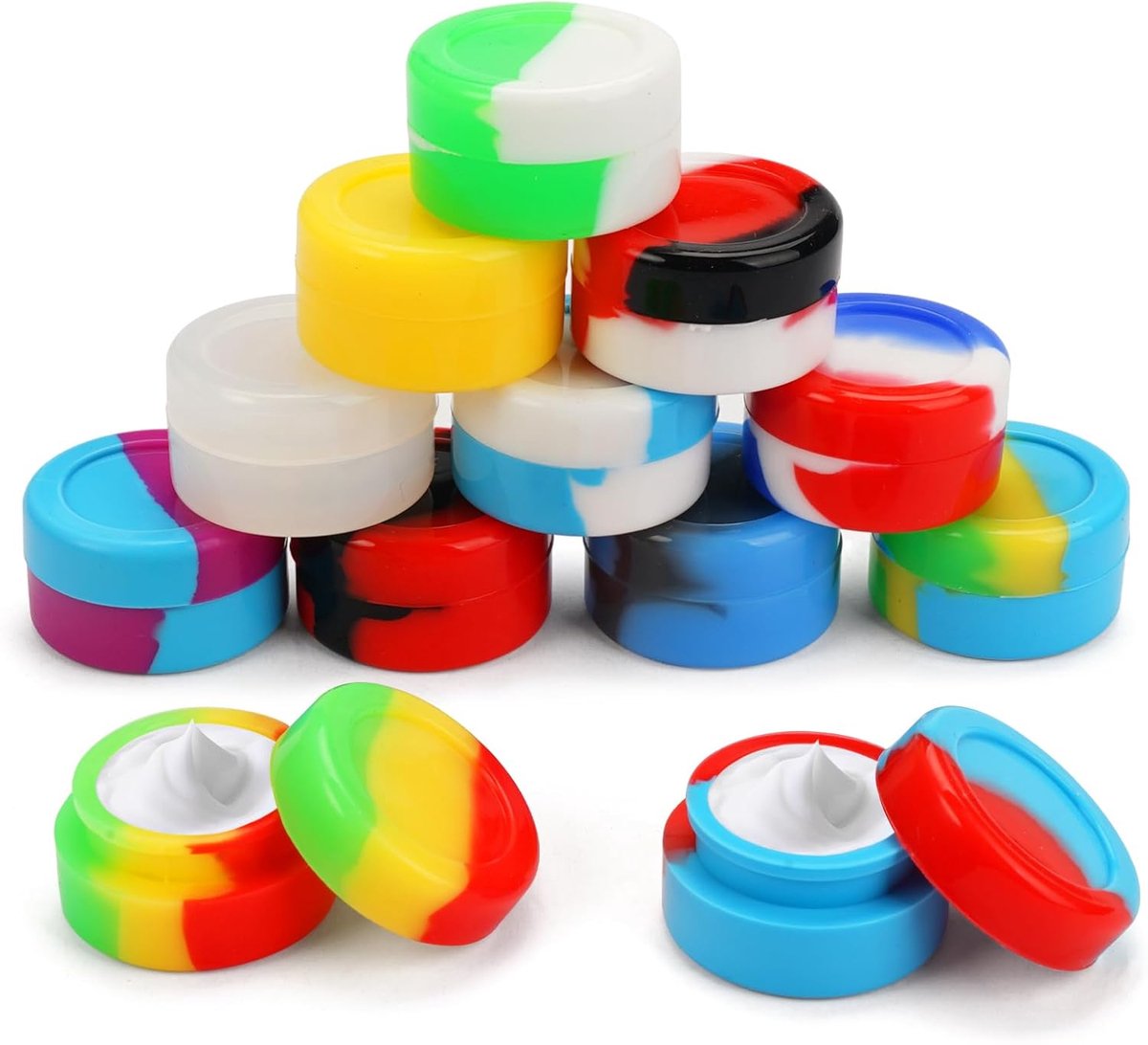 SnelShoppen - 12 Stuks 5 ml Kleurrijke Siliconen Dab-Containers, Mini-Ronde Wax-Container, Lekvrij voor Lippenbalsem, Lotion, Crème & Cosmetica