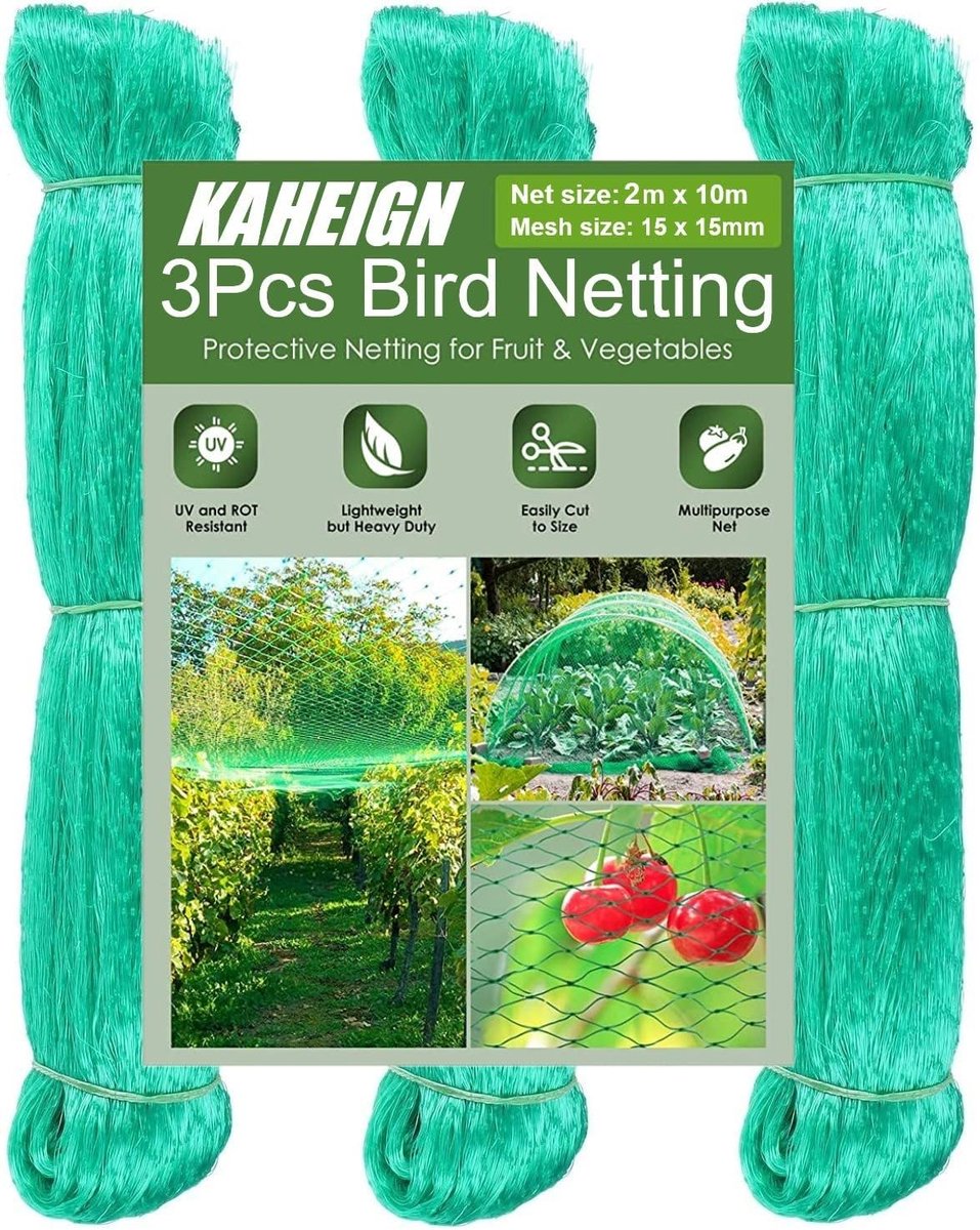 SnelShoppen - Vogelgaas 3 stuks 2m x 10m Groen - Anti-Vogelbeschermingsnet voor Tuin, Fruitbomen, Planten, Groenten, Wijngaard en Bloemen