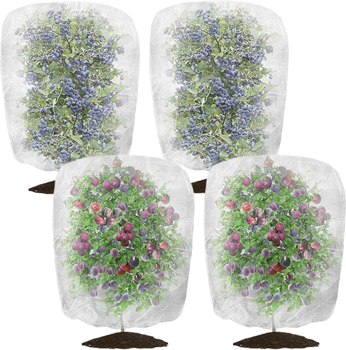 SnelShoppen - Plantenbeschermingsnet 4 stuks 1x1,5 m Fijnmazig Insectenwerend Net met Trekkoord voor Tuinplanten, Groenten, Bloemen, Insectennet, Tuin
