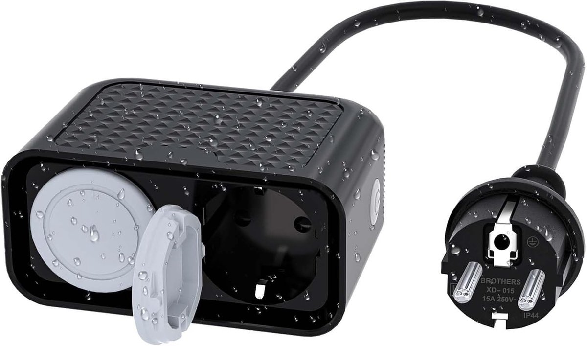 SnelShoppen - Smart Life Wifi-stopcontact voor buiten, waterdicht, dubbel stopcontact, IP44, compatibel met Alexa, Google Home, 16 A, timerfunctie, af