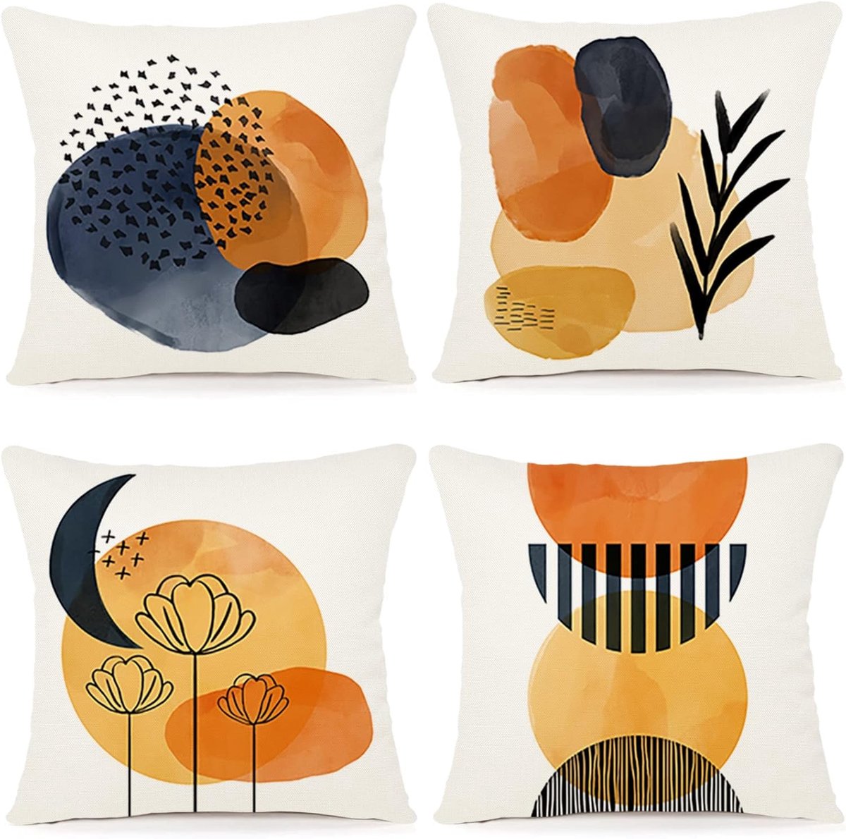SnelShoppen - Set van 4 Geometrische Kussenslopen 50 x 50 cm voor Outdoor en Woonkamer, Sierkussens, Linnen Kussenhoezen voor Bank, Tuin, Feest