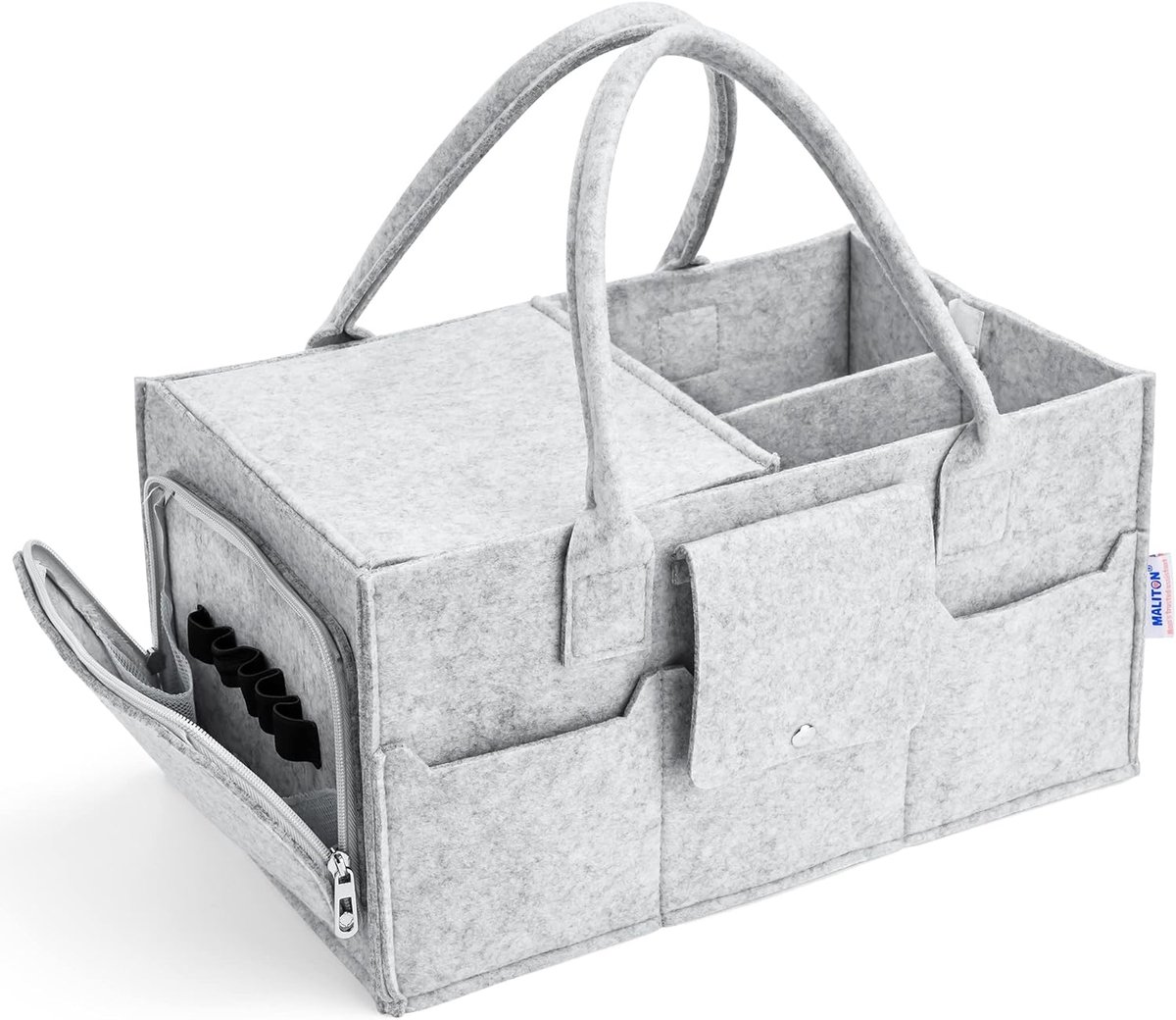 SnelShoppen - Luierhouder met Deksel - Stevige Draagbare Wasbare Luierorganizer met Afneembare Compartimenten voor Mama - Grijs - Perfect voor Babykam