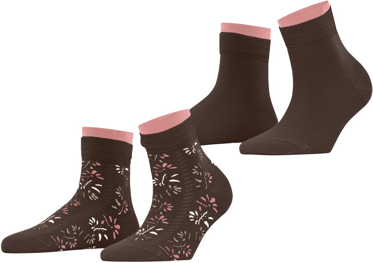 Esprit Soft Blooms 2 Pack gedessineerd katoen multipack sokken dames bruin - maat 35-38