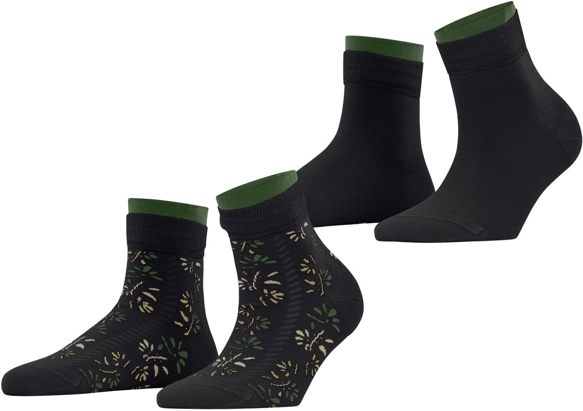Esprit Soft Blooms 2 Pack gedessineerd katoen multipack sokken dames zwart - maat 39-42